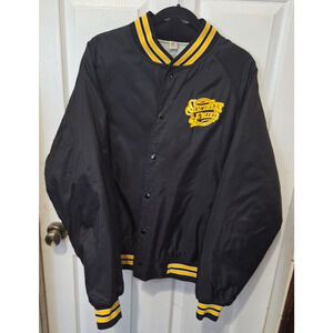 Mens 80's Varsity Style Jacket Quilted Black Snap On "Southern Fried" Size XL